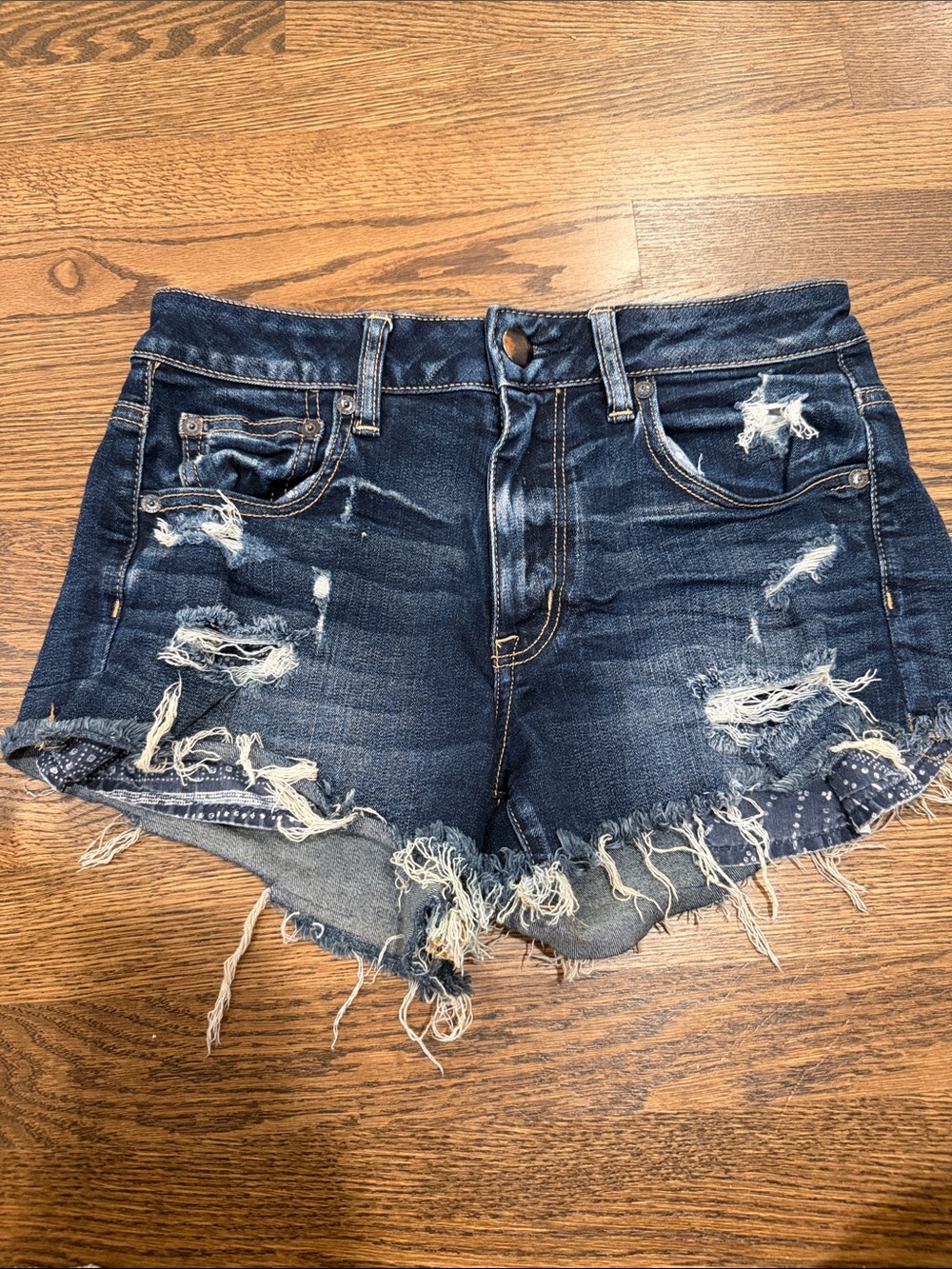 American Eagle Outfitters Dark Blue Distressed Denim Cutoff Shorts